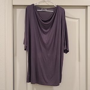 Tienda Ho Lagenlook Purple Bat Wing Sleeve Cowl Neck Top fall oversized tunic